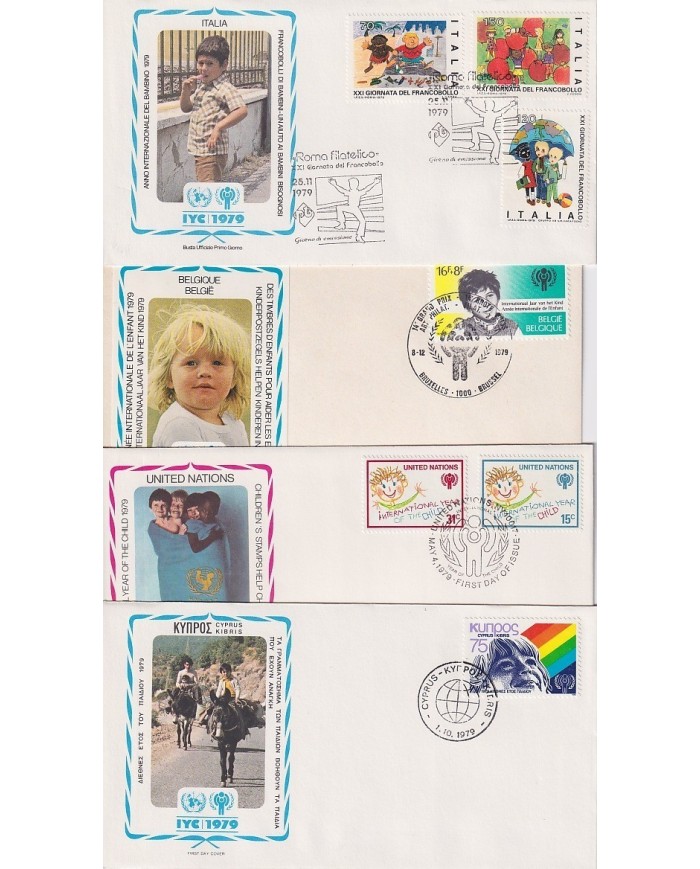 F-EX15711 CHILDREN YEAR 1979 FDC LOT ITALY CYPRUS CHIPRE NU BELGIUM BELGIE ONU ITALIA CHIPRE BELGICA