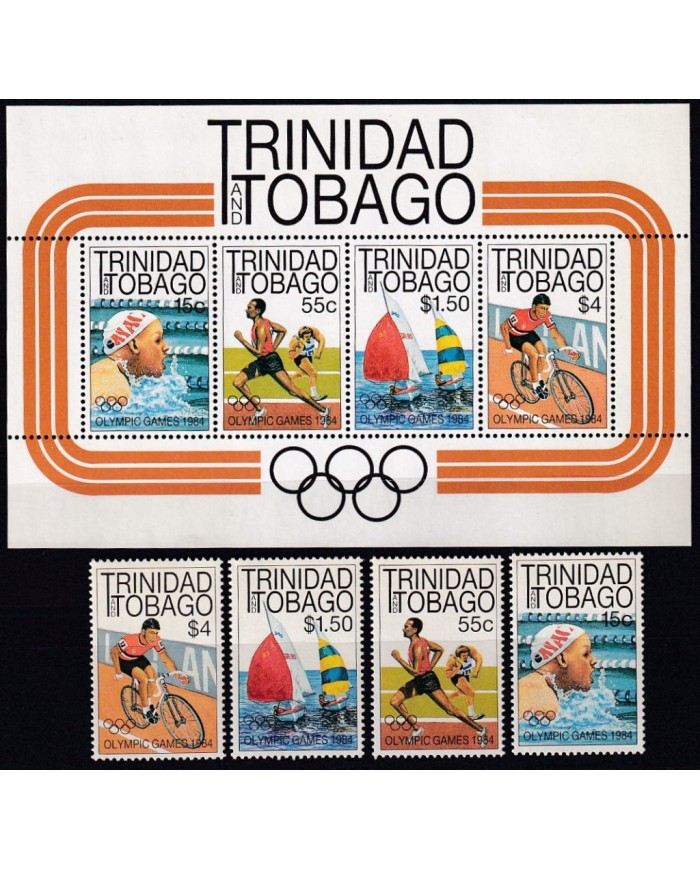 F-EX42455 TRINIDAD & TOBAGO MNH 1984 LOS ANGELES OLYMPIC GAMES CICLYNG SAILING SWIMMING.
