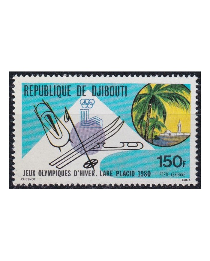 F-EX43505 DJIBOUTI MNH 1980 LAKE PLACID WINTER OLYMPIC GAMES SKI.