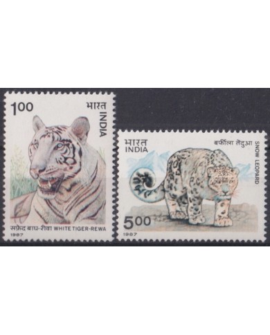 F-EX43402 INDIA MNH 1987 FAUNA ASIAN WHITE TIGER SNOW LEOPARD FELINE.