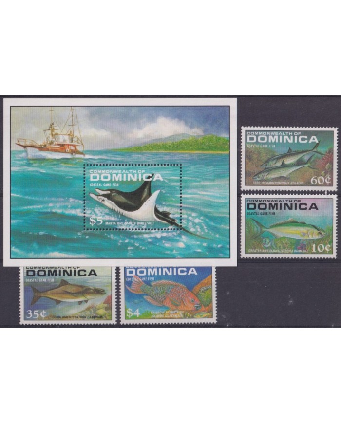 F-EX43322 DOMINICA MNH 1988 MARINE WILDLIFE REEF CORAL MANTA RAY FISH PECES.