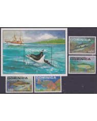 F-EX43322 DOMINICA MNH 1988 MARINE WILDLIFE REEF CORAL MANTA RAY FISH PECES.