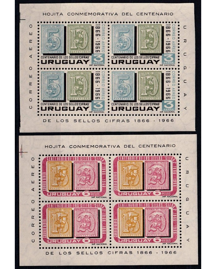 F-EX42459 URUGUAY MNH 1966 CENTENARY OF STAMPS SHEET.