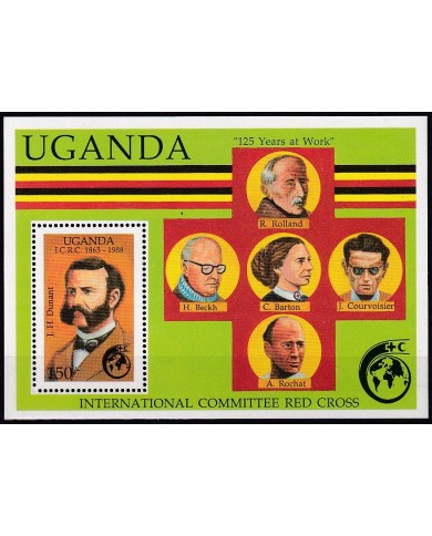 F-EX43076 UGANDA MNH 125th ANNIV RED CROOS HENRY DUNANT SHEET.