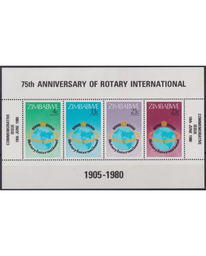 F-EX43092 ZIMBABWE MNH 1980 75th ANNIV ROTARY CLUB INTERNATIONAL SHEET.
