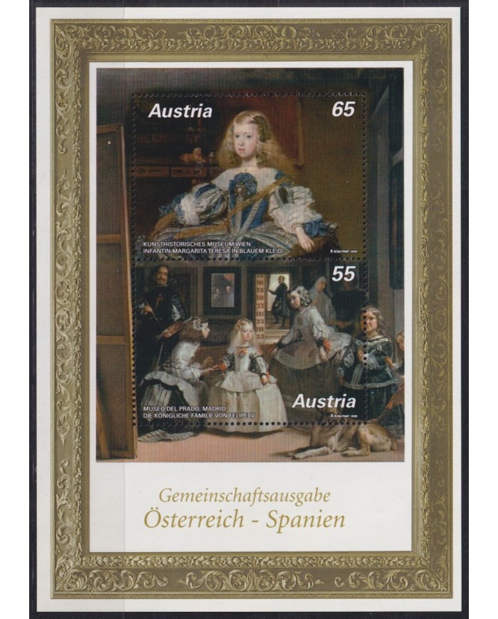 F-EX42555 AUSTRIA MNH 2009 VELAZQUEZ ART PAINTING MENINAS PAINTING EL PRADO SHEET.