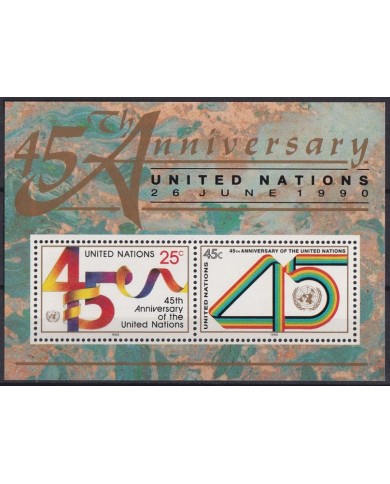F-EX43068 UNITED NATIONS MNH 1990 45th ANNIV NACIONES UNIDAS SHEET.