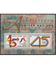 F-EX43068 UNITED NATIONS MNH 1990 45th ANNIV NACIONES UNIDAS SHEET.