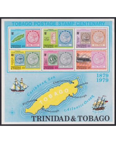 F-EX41367 TRINIDAD & TOBAGO MNH 1979 CENTENARY OF STAMPS SPECIAL SHEET.