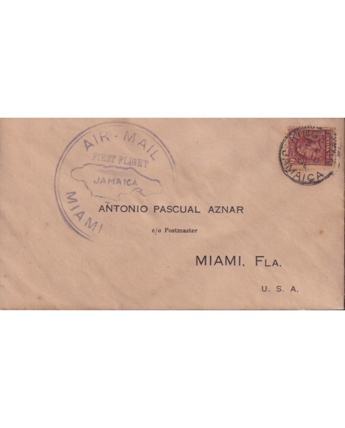 F-EX1985. JAMAICA FIRT FLIGHT TO MIAMI US 1930.