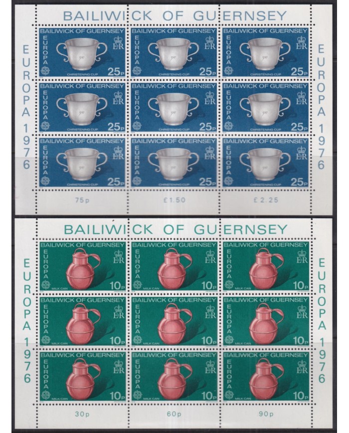 F-EX43713 GUERNSEY UK ENGLAND 1976 MNH EUROPA SHEET ARTEFACTS MILK CAN & CUP.