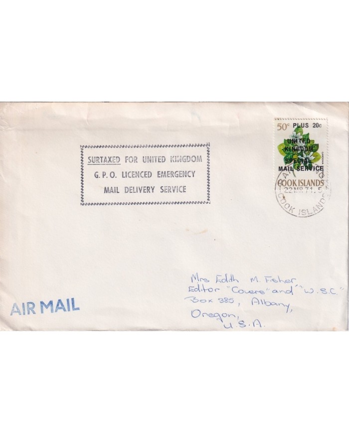 F-EX15927 COOK Is GPO LICENCED EMERGENCY MAIL DELIVERY SERVICE 1971.