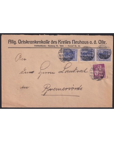 Z368 GERMANY INFLATION 18/08/ 1922 NEUHAUS TO  BREMERVORDE.