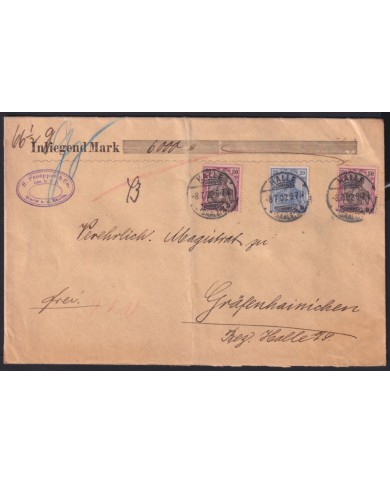Z371 GERMANY REG DECLARED VALUE 08/07/ 1902 HALLE TO GRAFENHAIMICHEN.