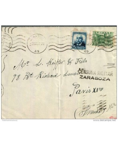 F-EX334 SPAIN ESPAÑA HOTEL UNIVERSO Y 4 ESTACIONES 1937 TO FRANCE