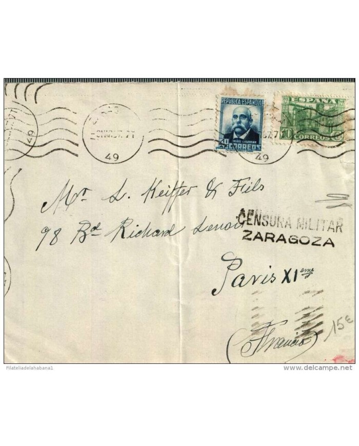 F-EX334 SPAIN ESPAÑA HOTEL UNIVERSO Y 4 ESTACIONES 1937 TO FRANCE