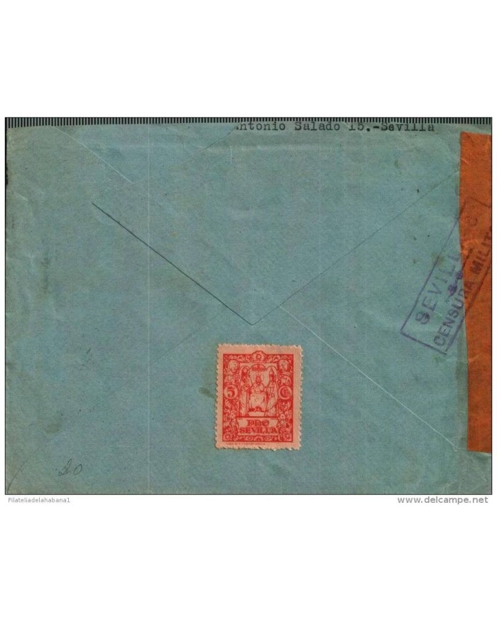 F-EX339 SPAIN ESPAÑA HOTEL VNECIA. SEVILLA. CENSORSHIP 1938. CIVIL WAR