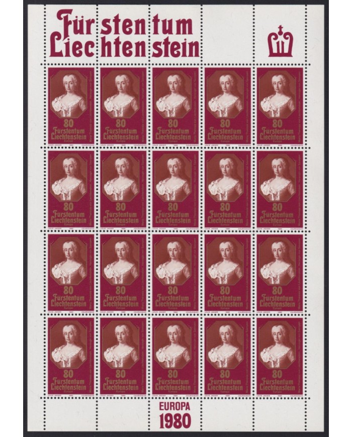 F-EX44054 LIECHTENSTEIN MNH 1980 EUROPA ART FAMOUS PEOPLES COMPLETE SHEET.