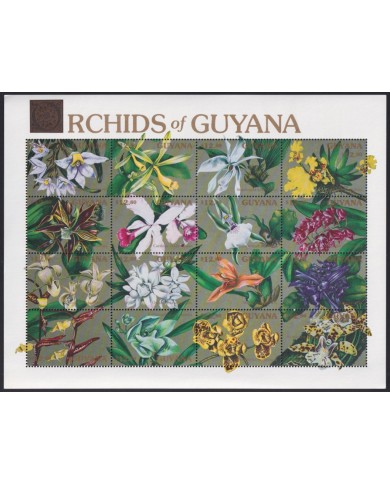 F-EX44057 GUYANA MNH 1990 FLOWER FLORES ORQUIDEAS ORCHID COMPLETE SHEET.