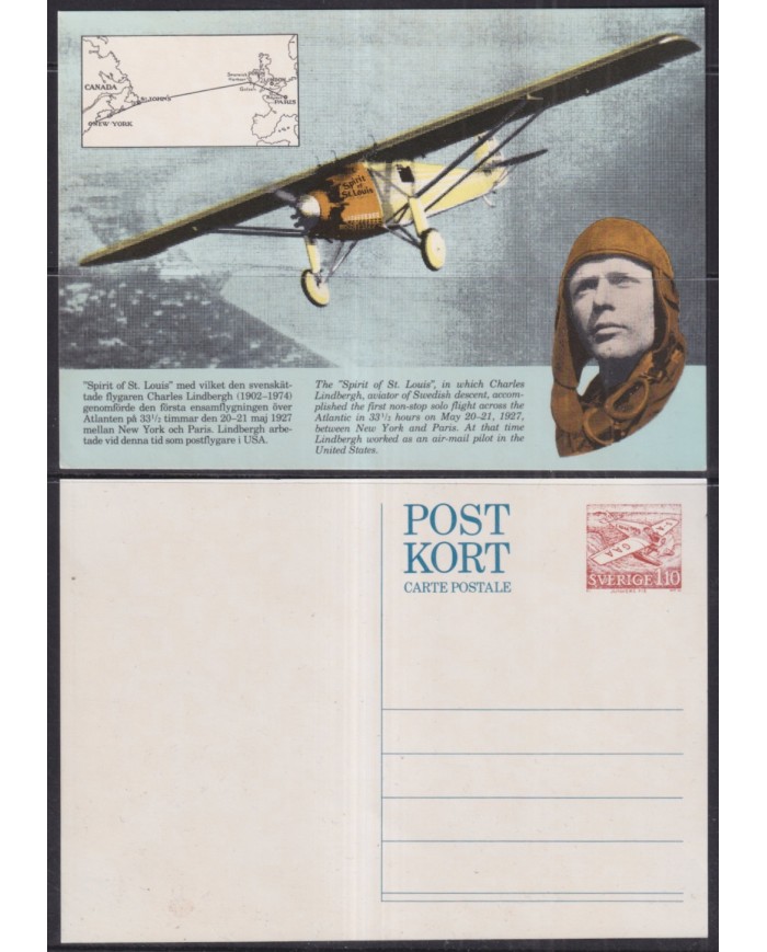 F-EX42112 SWEDEN MNH 1977 SPIRIT OF ST LOIS FLIGHT CHARLES LINDBERGHT.