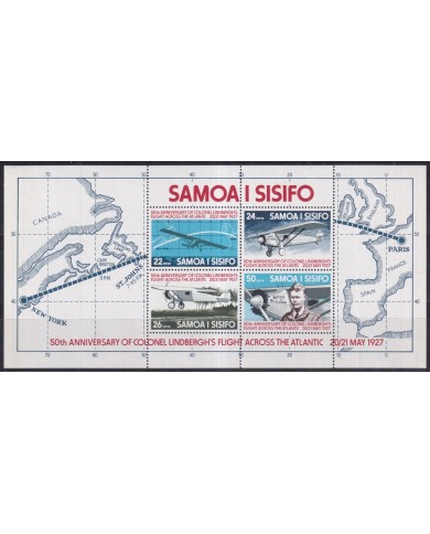 F-EX43738 SAMOA I SISIFO MNH 1965 50 ANNIV CROSSING ATLANTIC FLIGHT LINDBERGHT.