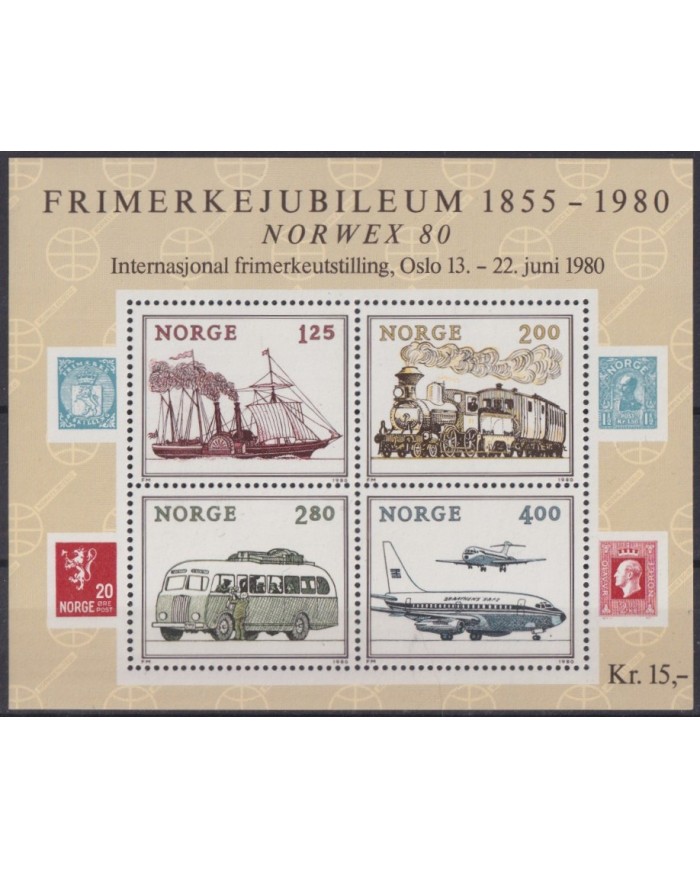 F-EX42681 NORWAY NORGE NOREG MNH 1980 NORWEX RAILROAD BUS AIRPLANE SHIP.