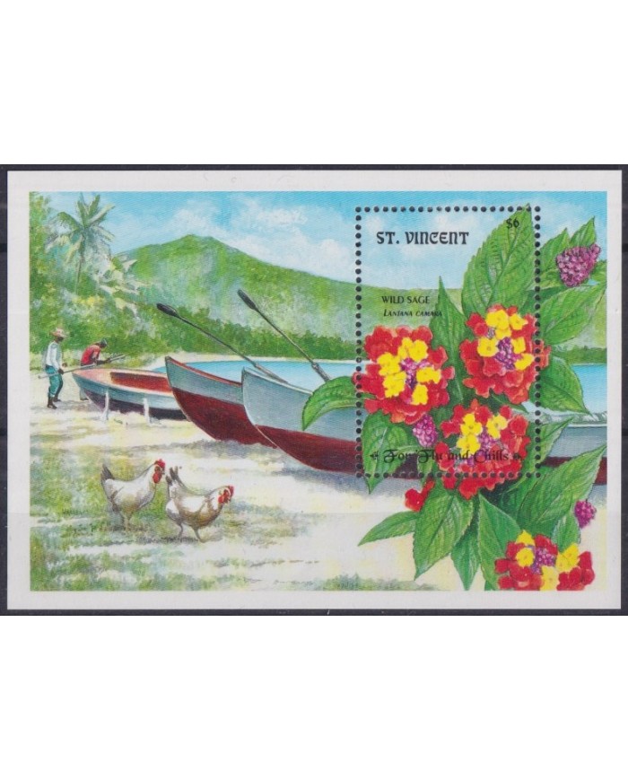 F-EX44015 ST VINCENT MNH SHIP BOAT CHICKEN SAGE BOTANICAL ORCHID FLOWER FLORES.