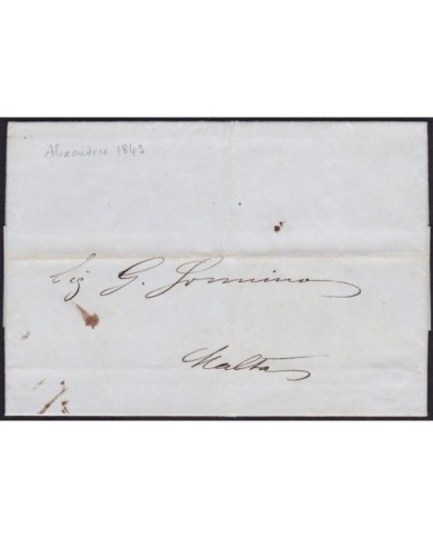 F-EX2085 EGYPT ALEXANDRIA STAMPLESS COVER 1849 TO MALTA.