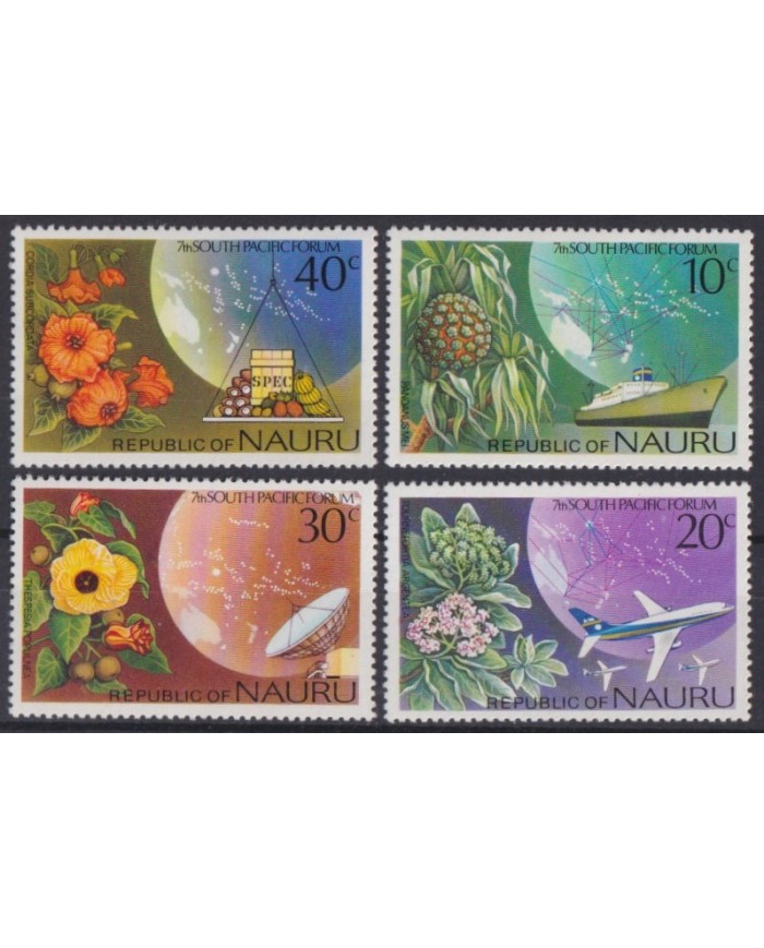 F-EX43445 NAURU MNH 1976 SOUTH PACIFIC FORUN FOOD FLOWER FLORES RADAR AVION.