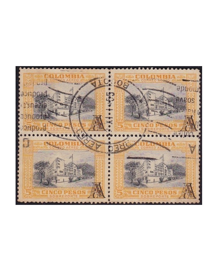 F-EX2068 COLOMBIA 5$ BLOCK 4 SURCHARGE 1955.