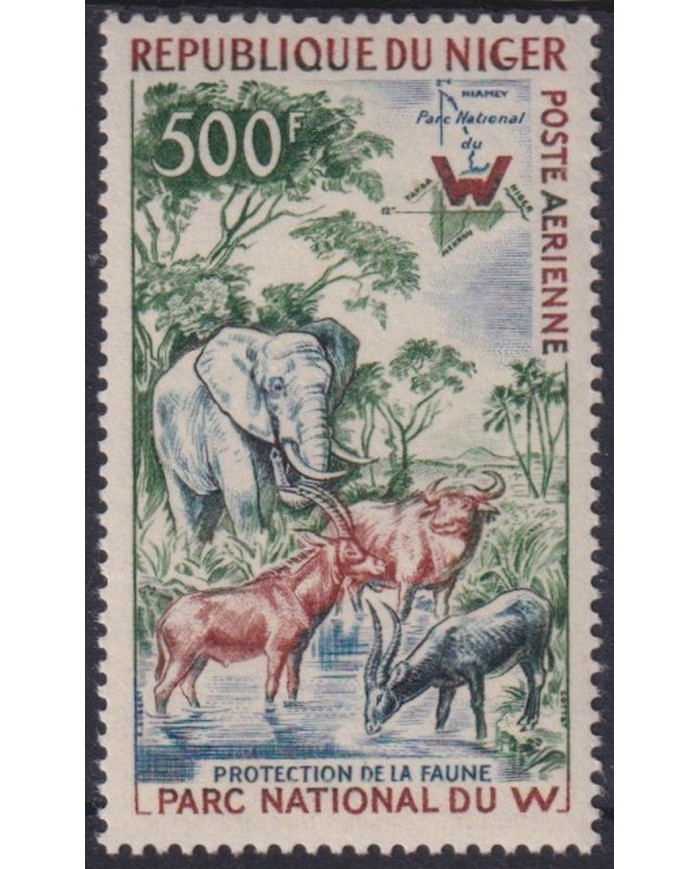 F-EX44146 NIGER MNH 1960 NATIONAL PARK W LION ELEPHANT OX MOUFLONS.
