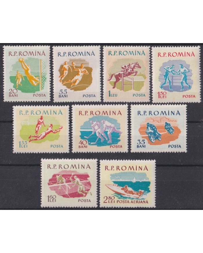 F-EX43665 RUMANIA 1959 MH SPORT BOXING TENNIS CYCLING HOCKEY MOTO SOCCER HANDBALL.