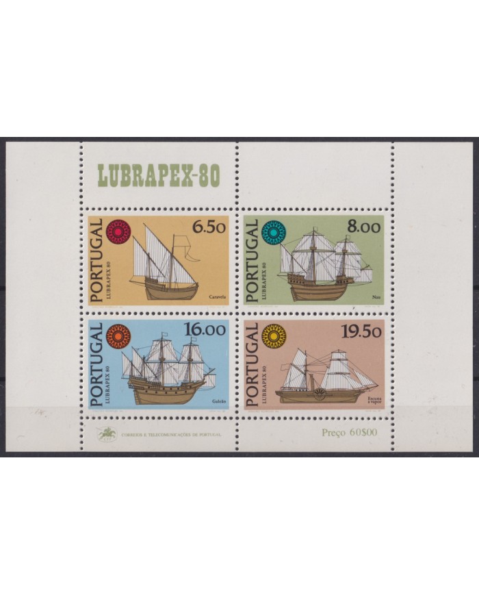 Z274 PORTUGAL MNH 1980 LUBRAPEX HISTORICAL SHIP.