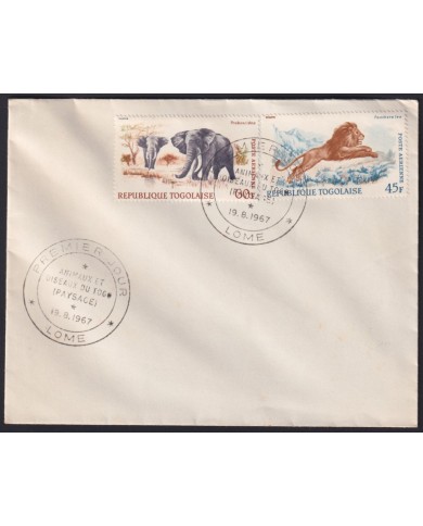 F-EX41243 TOGO 1967 FDC ENDANGERED SPECIES LION & ELEPHANT.