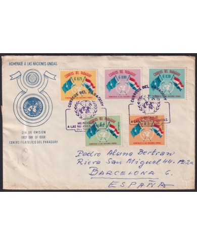 F-EX41244 PARAGUAY 1960 FDC UNITED NATIONS TO BARCELONA SPAIN.