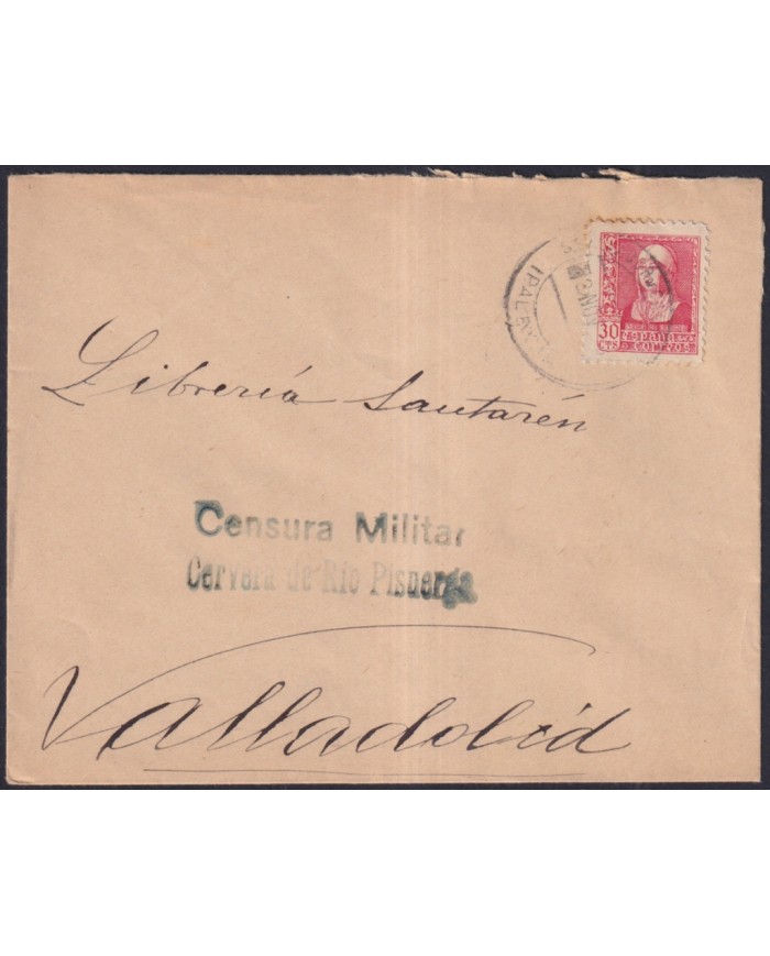 Z491 ESPAÑA SPAIN 193? CIVIL WAR CENSORSHIP CERVERA DE PISUERGA TO VALLADOLID.