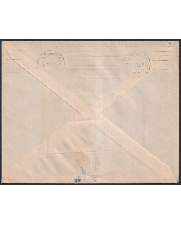 Z493 ESPAÑA SPAIN 1938 CIVIL WAR CENSORSHIP HERNANI GUIPUZCOA TO SAN SEBASTIAN.