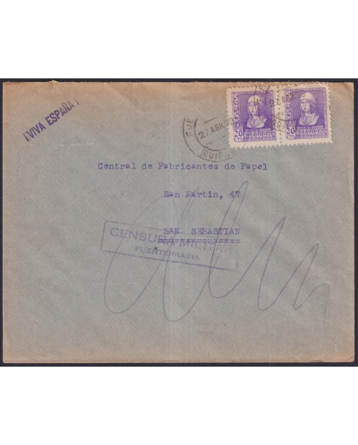 Z494 ESPAÑA SPAIN 1939 CIVIL WAR CENSORSHIP FUENTERRABIA TO SAN SEBASTIAN.