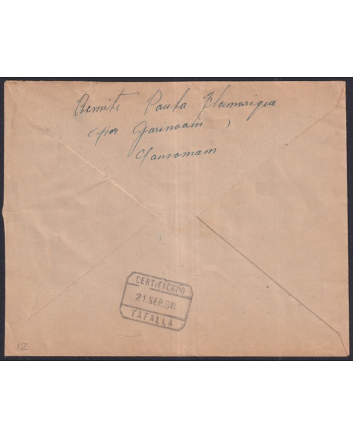 Z499 ESPAÑA SPAIN 1938 CIVIL WAR REG CENSORSHIP TAFALLA TO SAN SEBASTIAN.