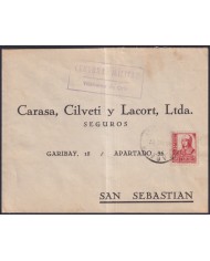 Z501 ESPAÑA SPAIN 1937 CIVIL WAR CENSORSHIP VILLAFRANCA DE ORIA TO SAN SEBASTIAN.