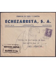 Z502 ESPAÑA SPAIN 1939 CIVIL WAR CENSORSHIP VILLAFRANCA DE ORIA TO SAN SEBASTIAN.