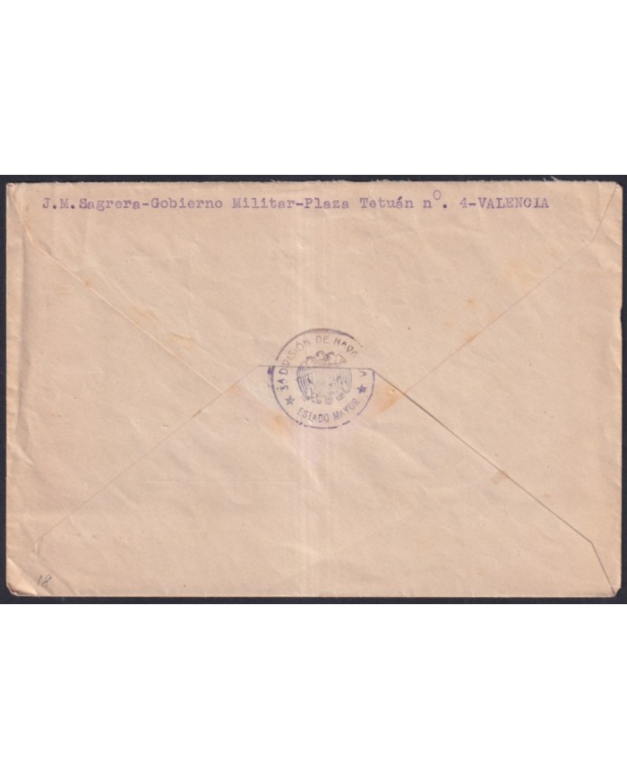 Z506 ESPAÑA SPAIN 1939 CIVIL WAR 3ª DIVISION DE NAVARRA ESTADO MAYOR TO BARCELONA.