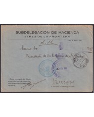 Z508 ESPAÑA SPAIN 1937 CIVIL WAR FREEPORT CENSORSHIP JEREZ DE LA FRONTERA TO BURGOS.