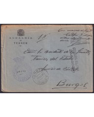 Z511 ESPAÑA SPAIN 1937 CIVIL WAR FREEPORT CENSORSHIP ZARAGOZA TERRER TO BURGOS.
