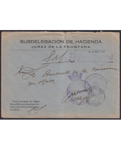 Z515 ESPAÑA SPAIN 1936 CIVIL WAR FREEPORT CENSORSHIP JEREZ DE LA FRONTERA BURGOS.