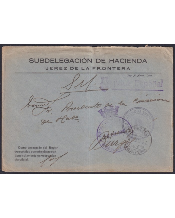 Z515 ESPAÑA SPAIN 1936 CIVIL WAR FREEPORT CENSORSHIP JEREZ DE LA FRONTERA BURGOS.