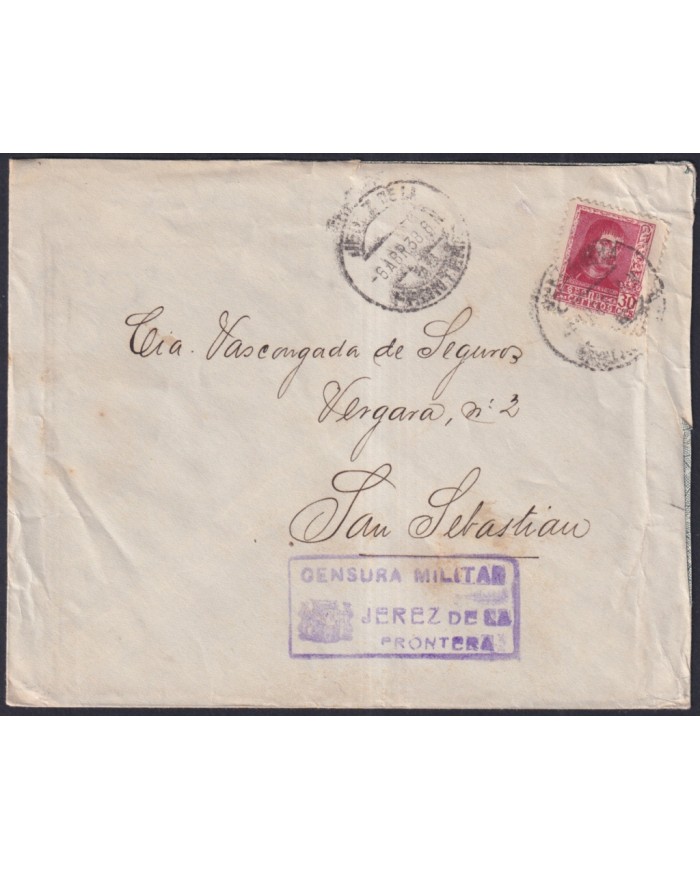 Z520 ESPAÑA SPAIN 1938 CIVIL WAR FREEPORT CENSORSHIP JEREZ DE LA FRONTERA BURGOS.