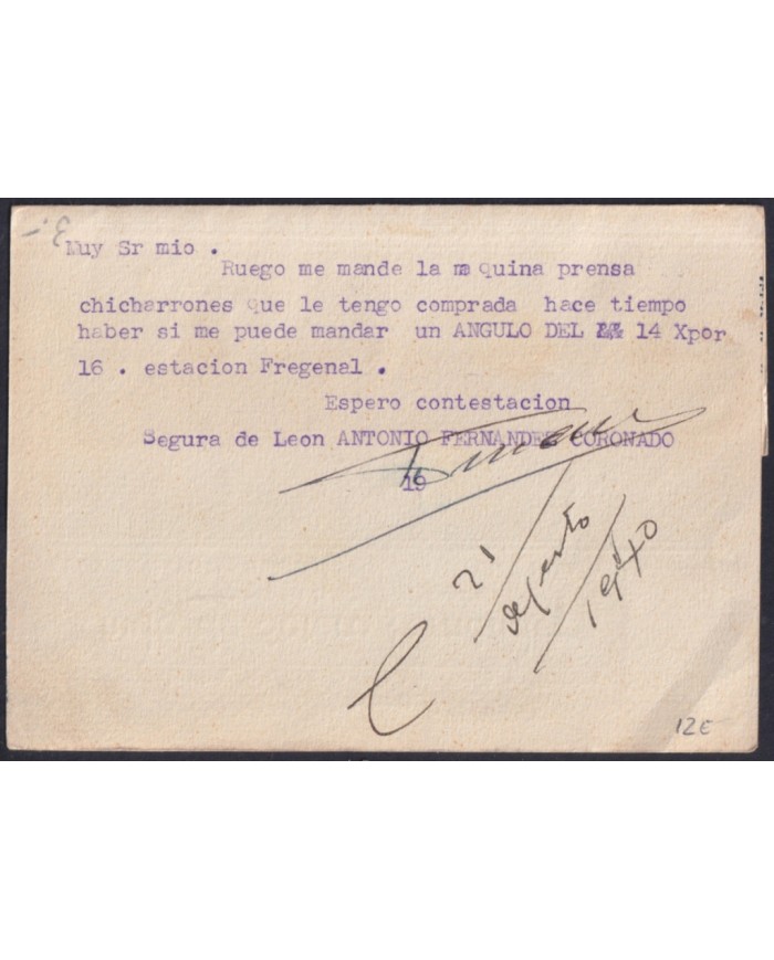 Z528 ESPAÑA SPAIN 1940 FRANCO BICEPT POSTCARD HUELVA.