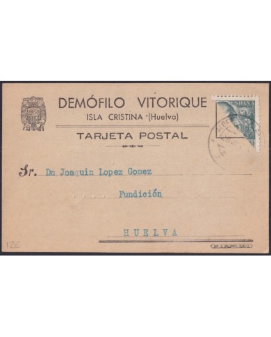 Z537 ESPAÑA SPAIN 1940 FRANCO BICEPT ISLA CRISTINA POSTCARD HUELVA.