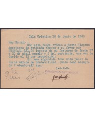 Z537 ESPAÑA SPAIN 1940 FRANCO BICEPT ISLA CRISTINA POSTCARD HUELVA.